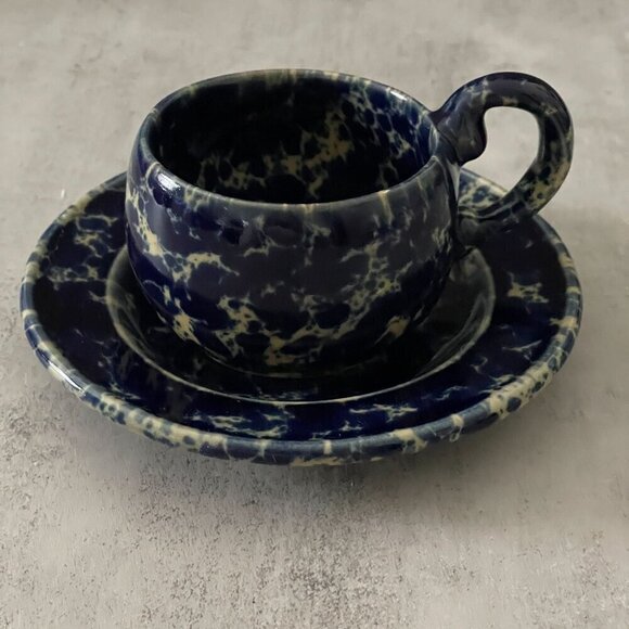 Bennington Potters NewLine Blue Agate Stoneware 6 oz Coffee Cup 5.75" Saucer Set - Picture 2 of 10